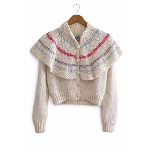 Vintage Fairycore Fair Isle Chunky Knit Cropped Cardigan
